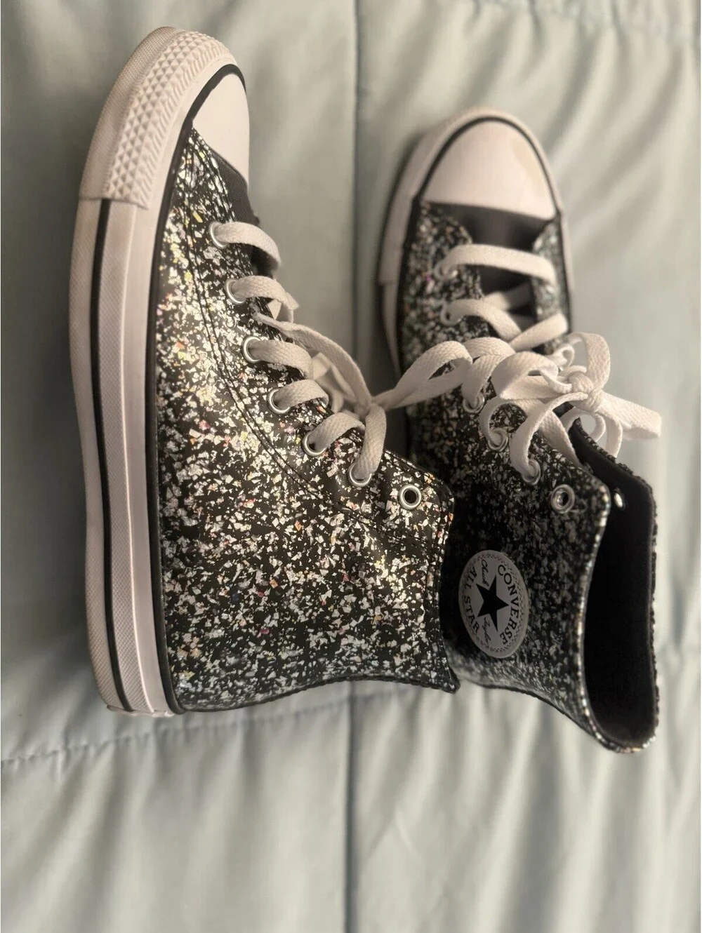 Converse All Star Kids Hi-Top Sneakers Size 5.5 Glitter Black Finish